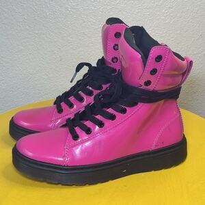 Dr Martens Hot Pink Mix Lamper Boots High Top Women's US 7 Patent Leather Docs